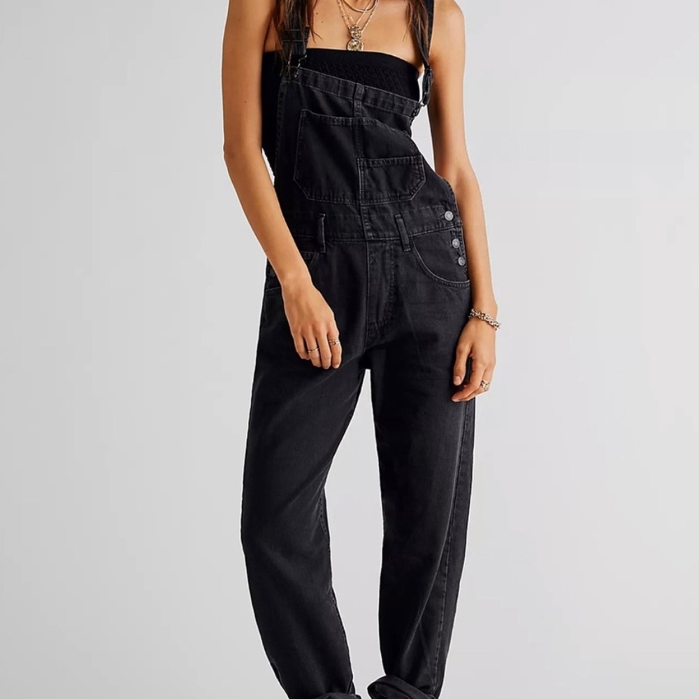 Free People Black Ziggy Overalls